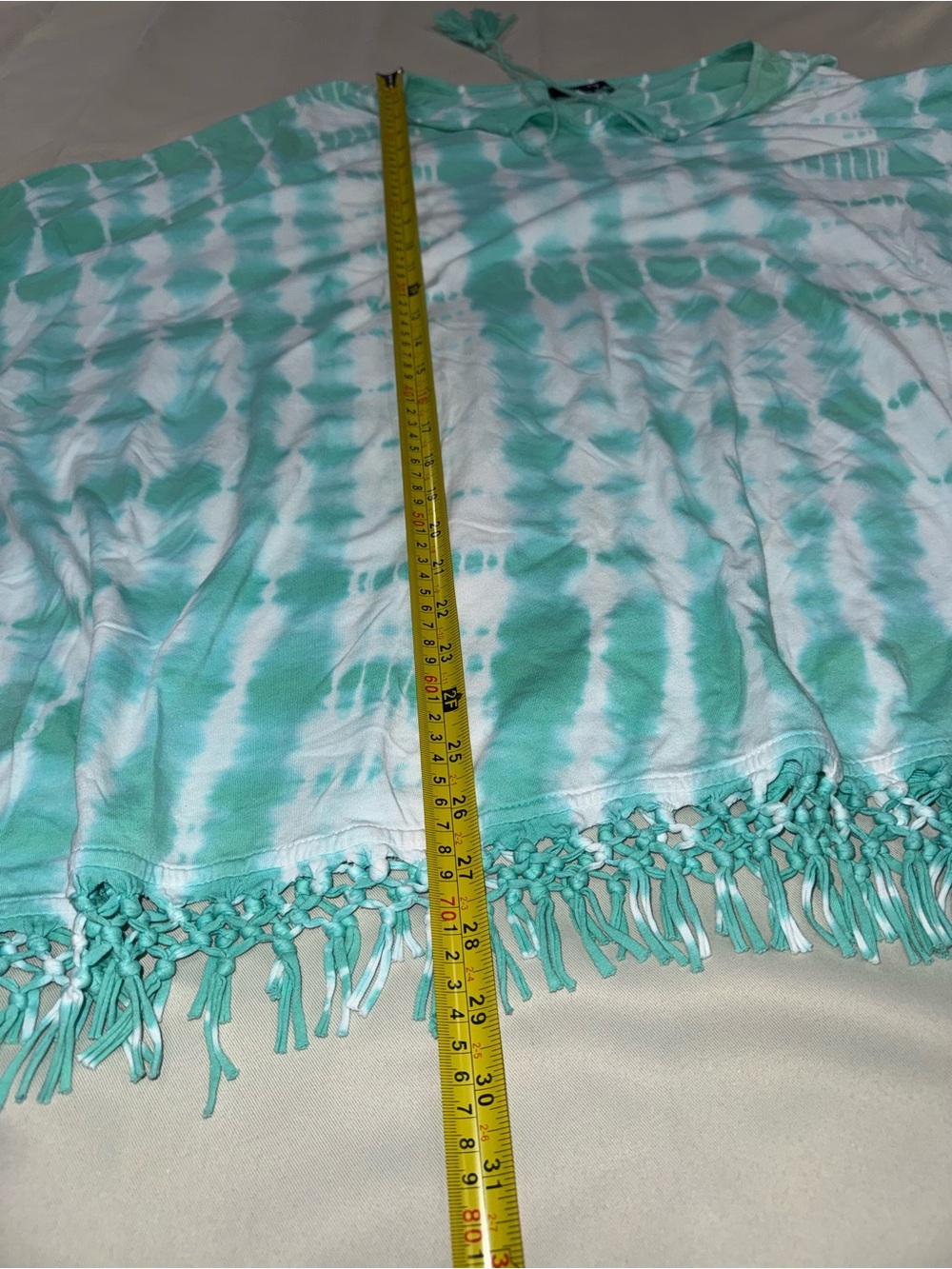Chaps Women’s XL Mint Tie Dye Poncho Top Fringe Tassel Boho Kaftan - Picture 3 of 7